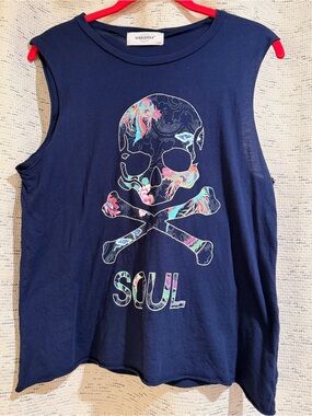 SoulCycle  Navy Sleeveless Skull Graphic Tank